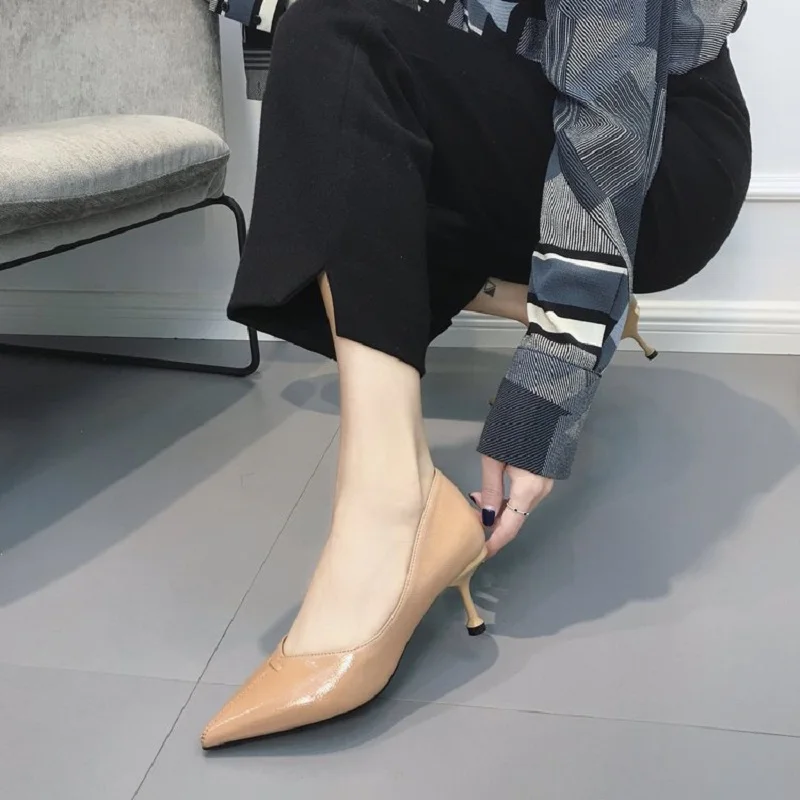 Fashion Pumps Women 2019 Spring Autumn Pointed Toe 6 cm Thin High Heels Office Ladies Shoes Zapatos Mujer Beige Black Nude | Обувь