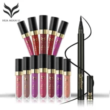 HUAMIANLI Черная Подводка для глаз+ блеск для губ Набор тент для губ макияж водонепроницаемый стойкий блеск для губ увлажняющая косметика для губ для красоты