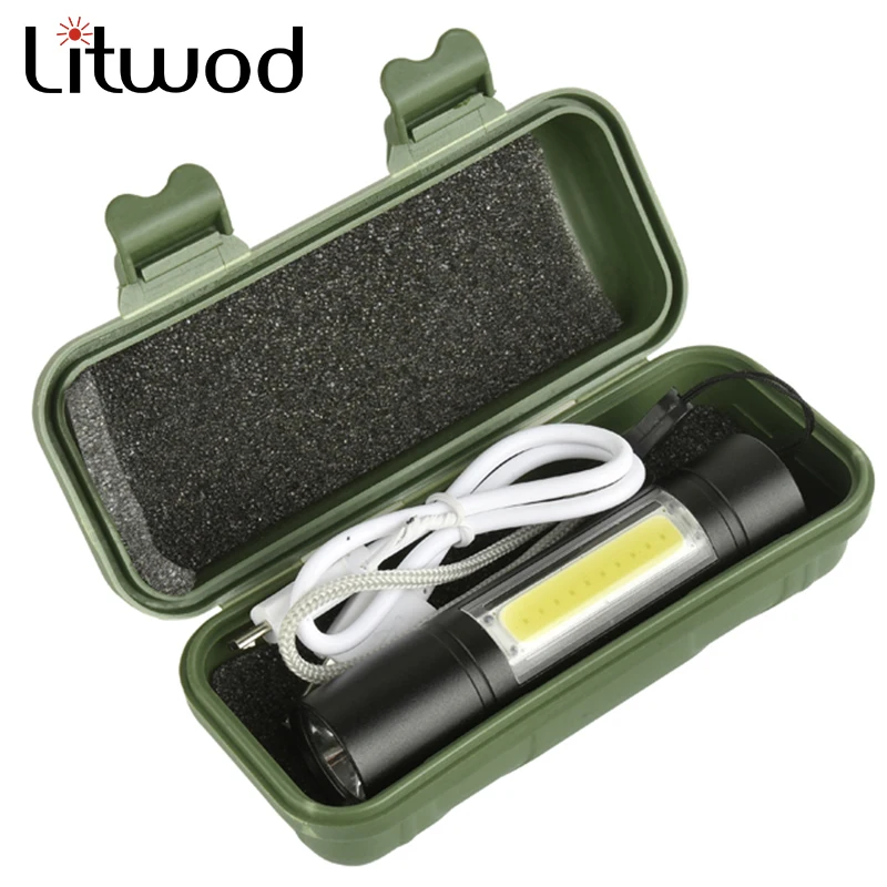 

litwod z201518 LED Flashlight Q5 & COB 2000LM waterproof Built-in battery light Micro USB port lantern 3 Mode Torch for Camping