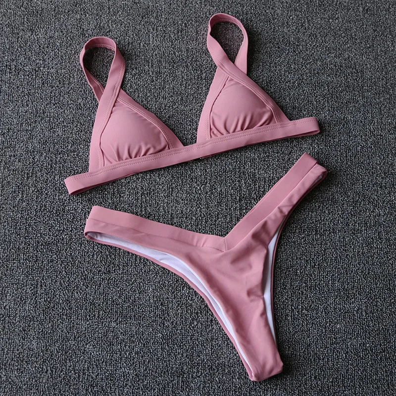 Bikini 2019 traje de baño sólido para mujer traje de baño Push Up Bikini Set Patchwork Biquini verano Brasileño traje de baño ropa de baño