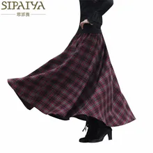 Новая мода 50s Винтаж Ретро Шерстяная Юбка Макси плиссированное платье в клетку осень-зима юбка женская распродажа Longa