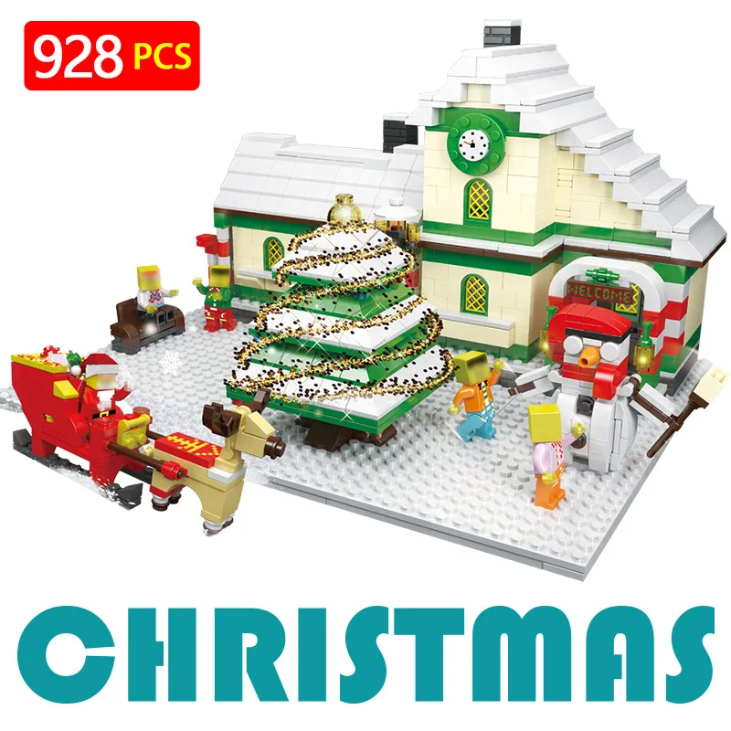

Creator Winter LegoINGlys Christmas Santa Claus Snow Pine Sika deer Sled Model Plastic Building Blocks Toys for Children