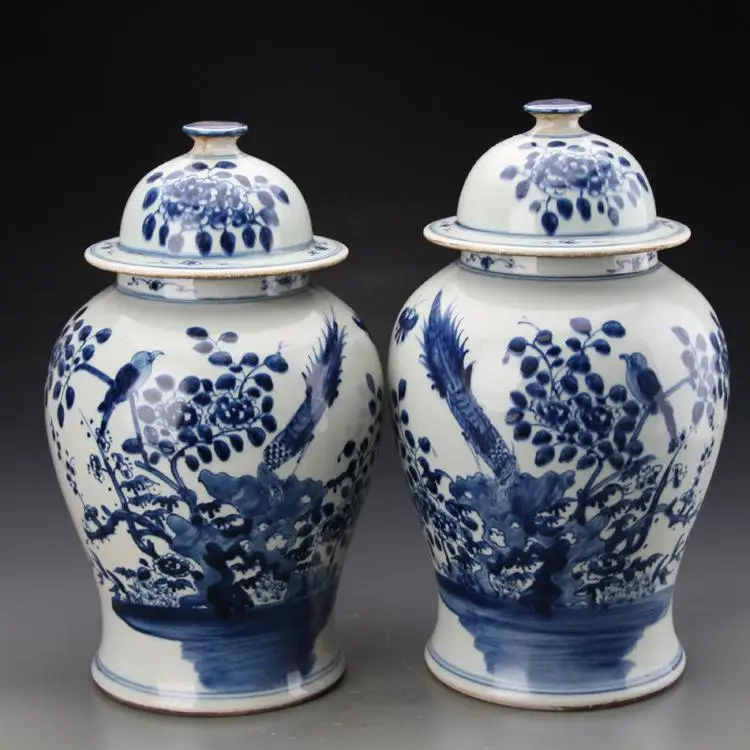 Antique Blue And White Flower And Bird Pattern temple jar Porcelain temple jar Jingdezhen collection ceramic jar vase (3)