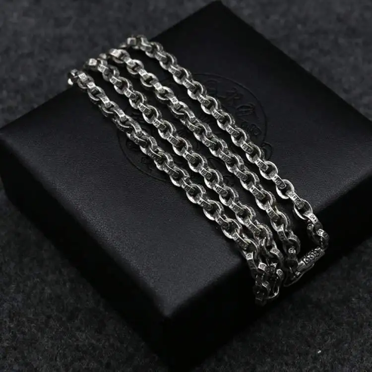 

925 Sterling Silver Necklace Male Personality Tide Brand Clavicle Chain Female Retro Sweater Chain
