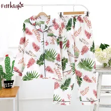 Fdfklak печати Спортивный костюм с длинным рукавом Для женщин Повседневное Демисезонный пижамы хлопка Винтаж Пижама комплект Пижама Femme