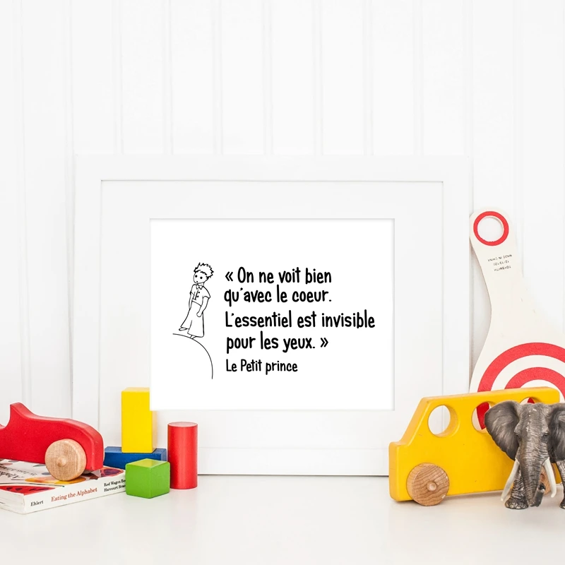 

French The Little Prince Poster Canvas Art Prints , Cartoon Minimalist French Art Canvas Painting Kids Boys Room Wall Decor