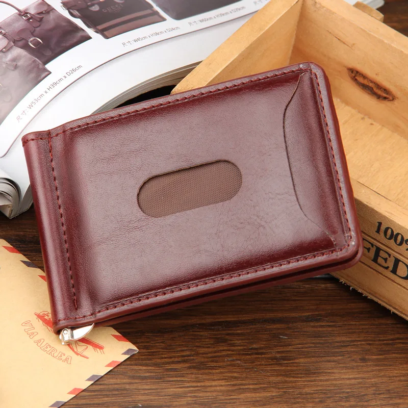 

Quality Money Clip Short Wallets Men Pu Leather Black Clamp Dollar Cards Famous Brand Male Magic Wallet Business