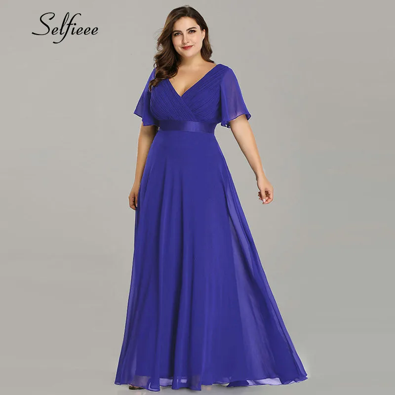 New Summer Women Dress Plus Size S-9XL Elegant A Line V Neck Short Maxi Sleeve Beach Dresses Boho Long Party Dress Robe Femme - Цвет: Sapphire Blue