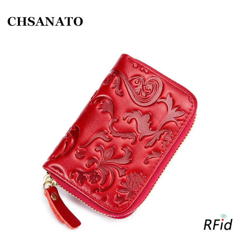 

CHSANATO Flowers Genuine Leather Business Card Holder RFID Wallet Bank Credit Card Case ID Holders Women Cardholder Porte Carte