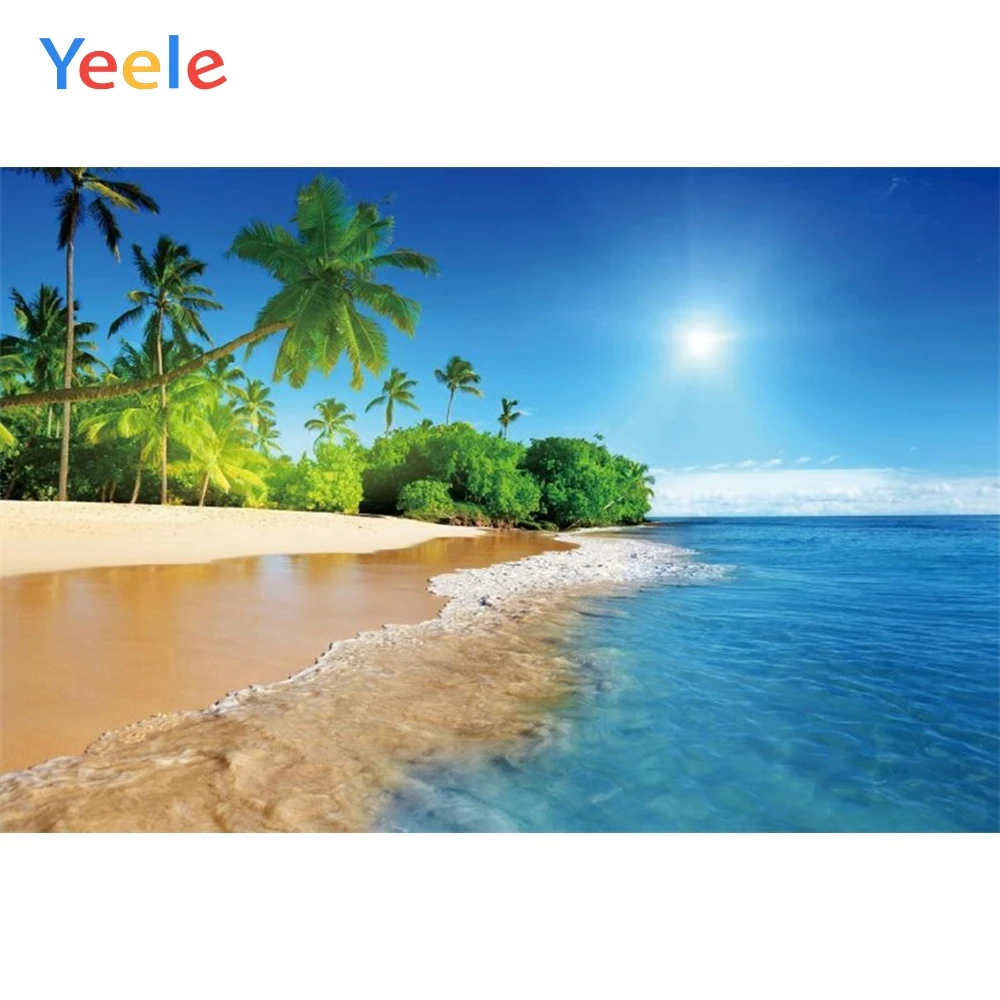 Yeele Sky Cloud Sea Beach Palm Tree Sunshine Summer Photography Backgrounds Customized Photographic Backdrops for Photo Studio |