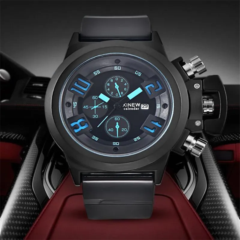 

erkek kol saati Fashion Designer Original Mens Watches Big face Rubber Strap Date Calendar Quartz Watch Relogio Masculino reloj