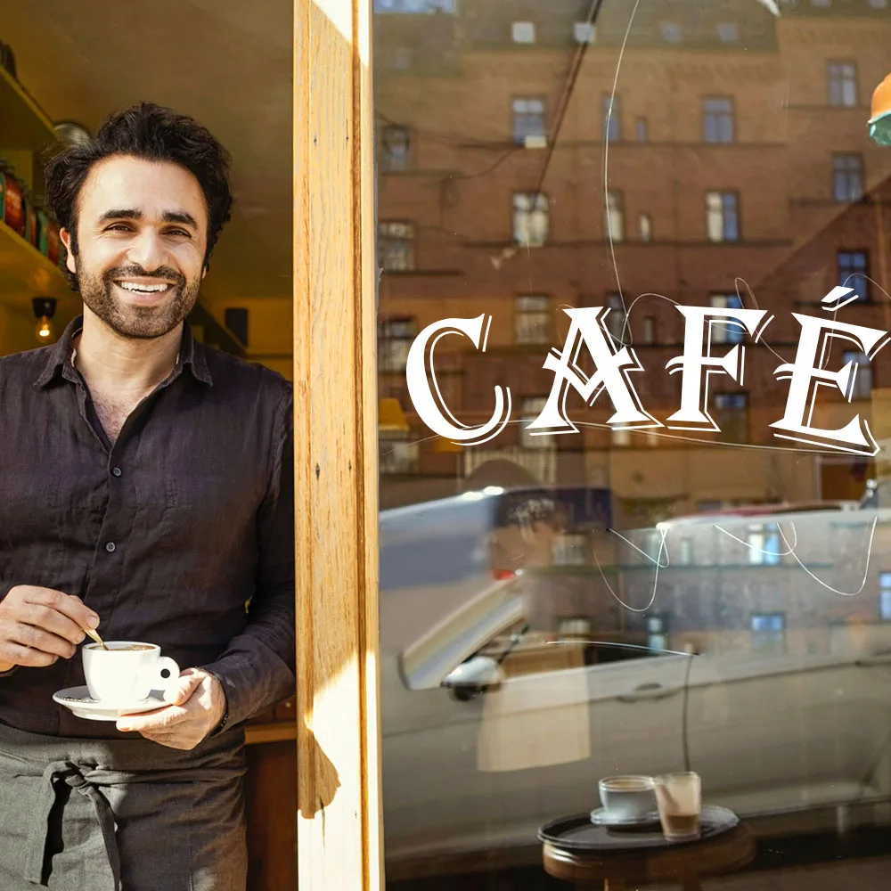 Large Cafe Sign Words Coffee Shop Cafeteria Cafe Tea Room Window Wall Sticker Decal Vinyl Decor