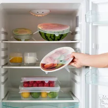 6 шт многоразовый силикон емкость контейнер с крышкой крышки обертывание растягивающаяся консервантная Пленка Прозрачная Круглая чашка для воды крышка