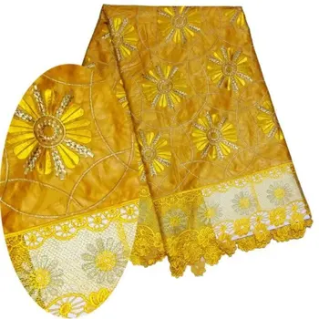 

5Yard 2017 New Arrival Yellow Color African Bazin Riche Getzner Fabric With Embroidery Beautiful Water Soluble Lace African Lace