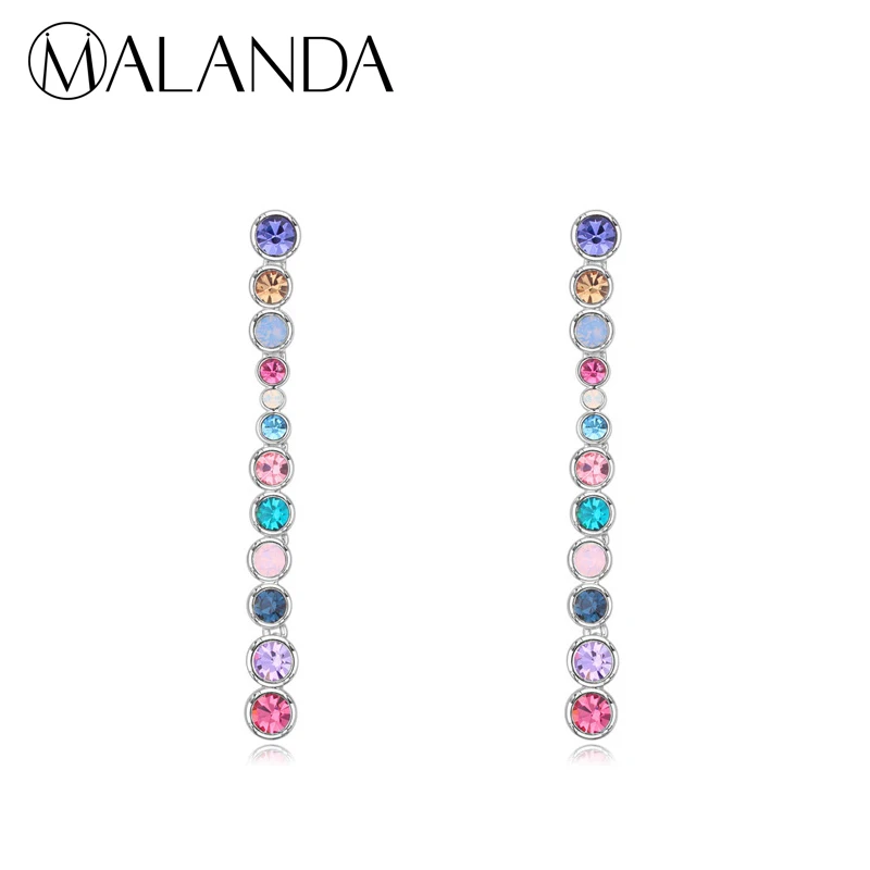 Malanda бренд 2017 красочные долго Crystal Длинные висячие серьги Для женщин круглый