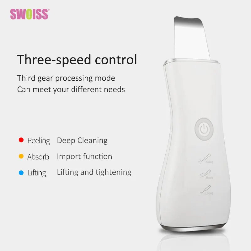 

SWOISS Facial Ultrasonic Skin Scrubber Electric Shovel Machine Ion Pore Cleaning Peeling Beauty Equipment Exfoliating Spatula
