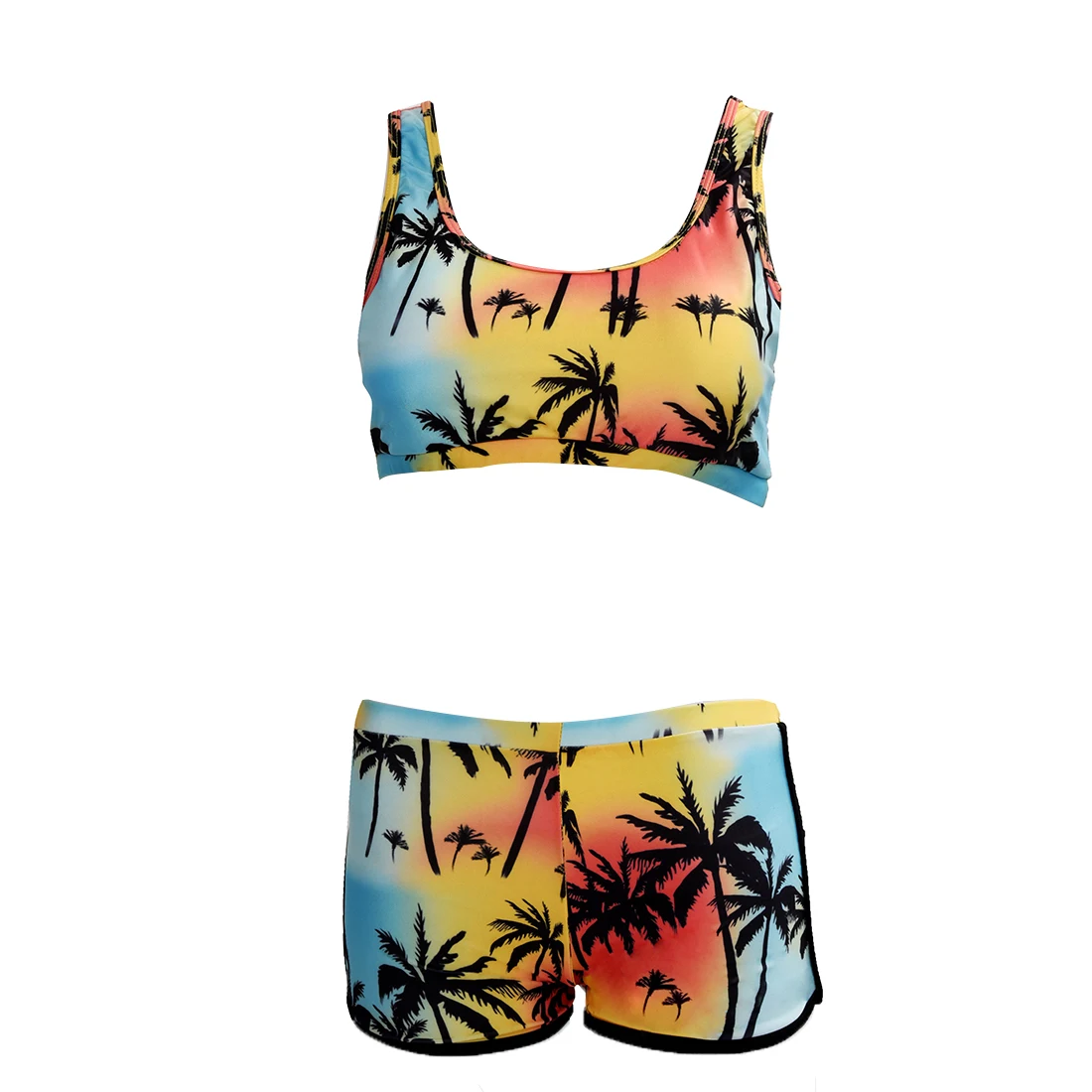 Sexy Print Scoop Neck Two Piece Tropical Bathing Suit For Womenin