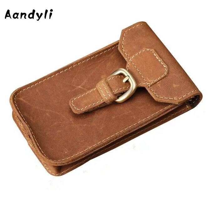 

Leather men's waist bag Leather mobile phone package Vintage leather purse