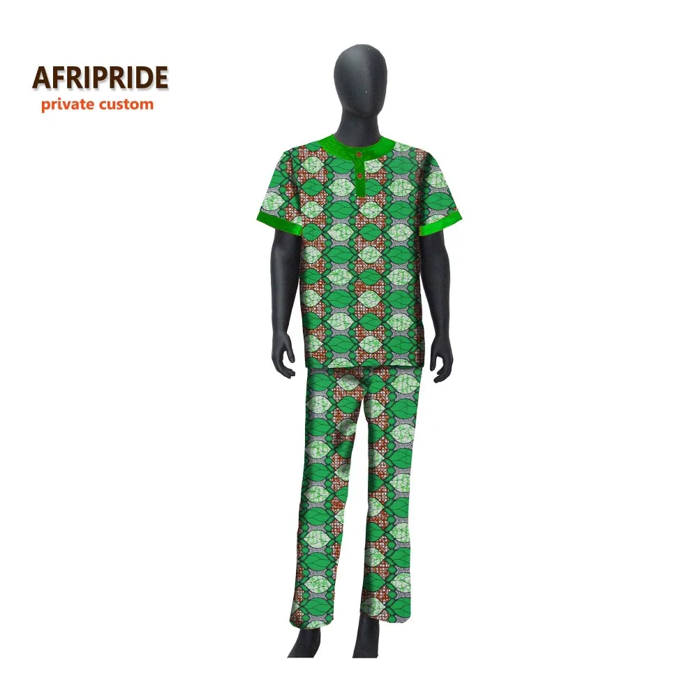 Африканский Мужской комплект штанов, традиционный стиль, костюм Анкара с принтом, восковой хлопок, топ с короткими рукавами+ брюки длиной до щиколотки A621601