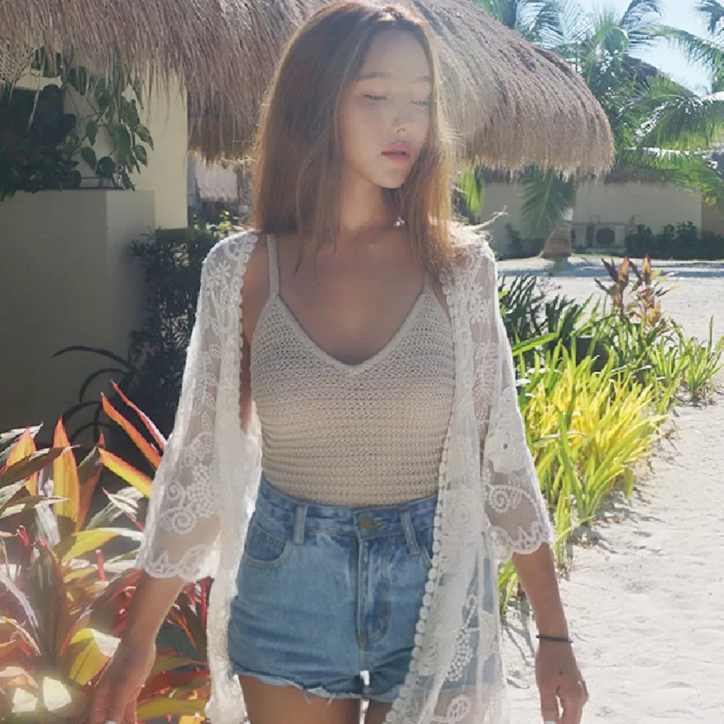 

Sexy Cover Up Bikini Women Swimsuit Cover-up Women Lace Cardigan Tied Rope Cardigan Jacket Bikini Beach Cardigan Beach Cover Up
