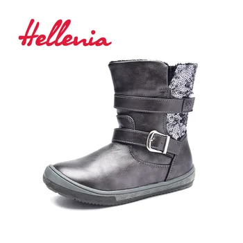 

Hellenia soft Mid Calf boots kids girls boys Children Shoes eco Leather short plush lining autumn winter silver grey size 27-32