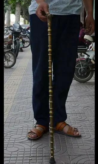 

decoration BRASS factory Pure Brass Antique 36" Chinese BRASS Sheep Goat Fu Statue Lucky Crutches Walking stick Wand cane
