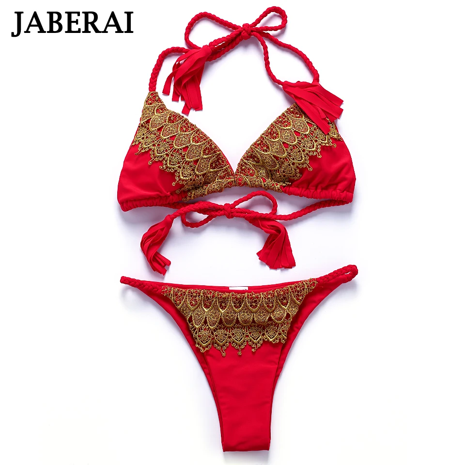 JABERAI Swimwear Women Halter Bikini Brazilian Bottom Thong Swimsuit