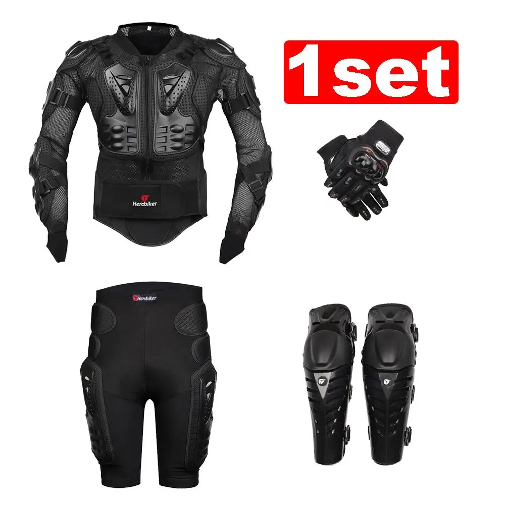New Moto Motorcross Racing Motorcycle Body Armor Protective Jacket+ Gears Short Pants+protective Motorcycle Knee Pad+gloves