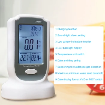 

1 Pcs CO2 Detector Temperature Hunidity Meter CO2 Gas Analyzer Thermometer Date Carbon Dioxide 0-2000ppm Formaldehyde NDIR Hot