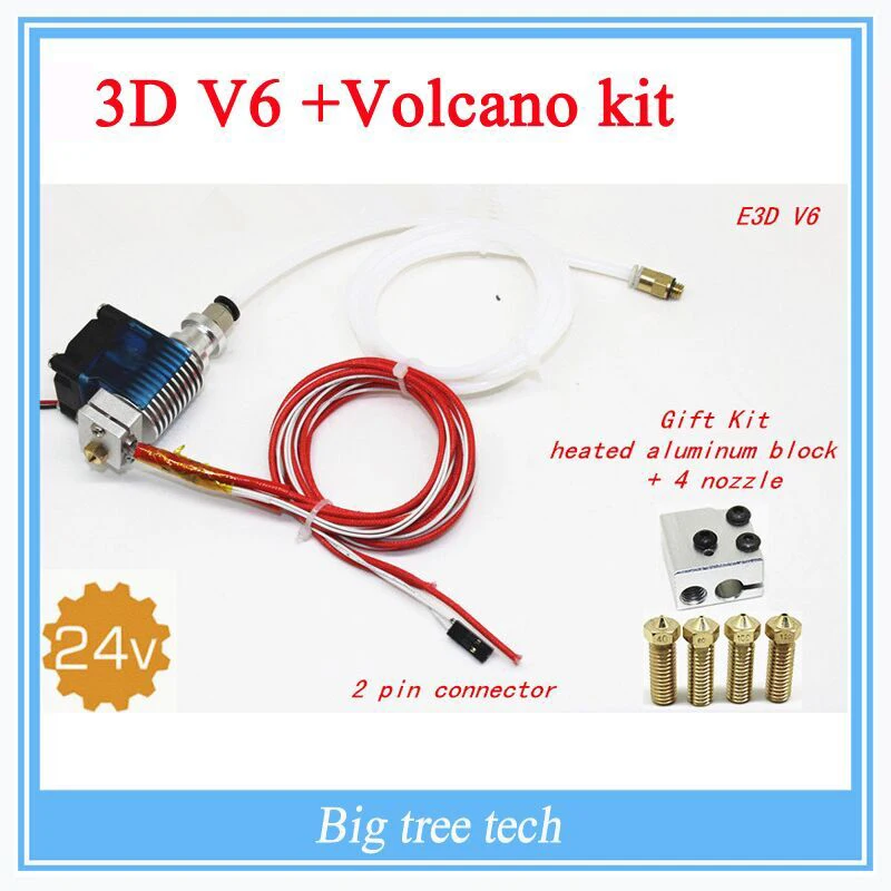 3D Printer J-head Hotend with Fan for 1.75/3.0mm 24 v 3D v6 bowden Filament Wade Extruder 0.2/0.3/0.4mm Nozzle+Volcano kit