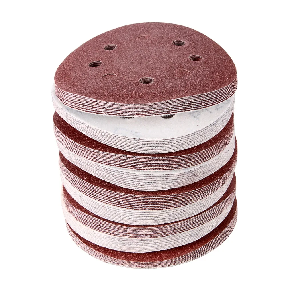 New 100 Pcs 5" 8 60grit Hole Grit Sand Disc Random Orbit Sandpaper Hook