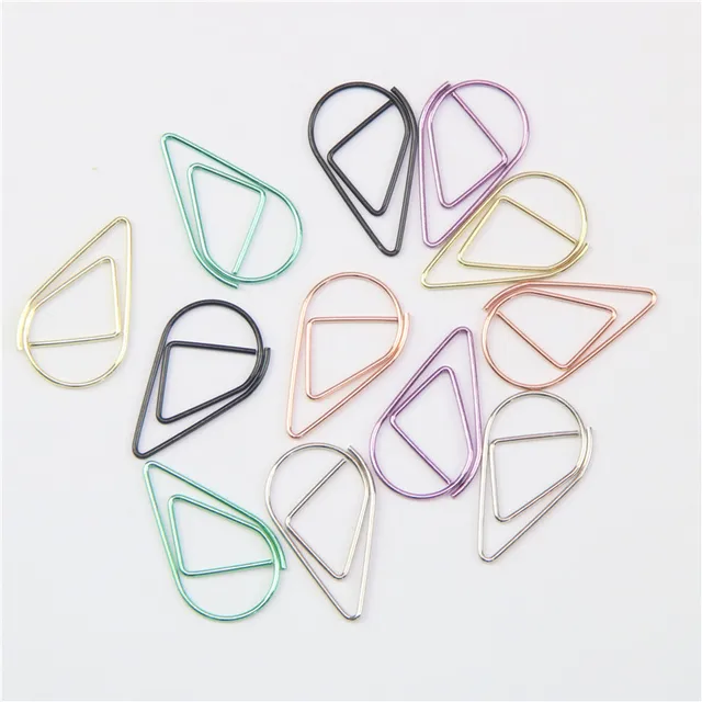 12 pcs/pack 6 Colors Brief Style Waterdrop Shaped Metal Paper Clip Bookmark Stationery School Office Supply Escolar Papelaria