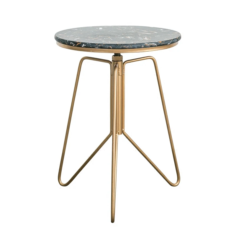 Marble End Table Metal Legs Height Adjusted Round Coffee Table