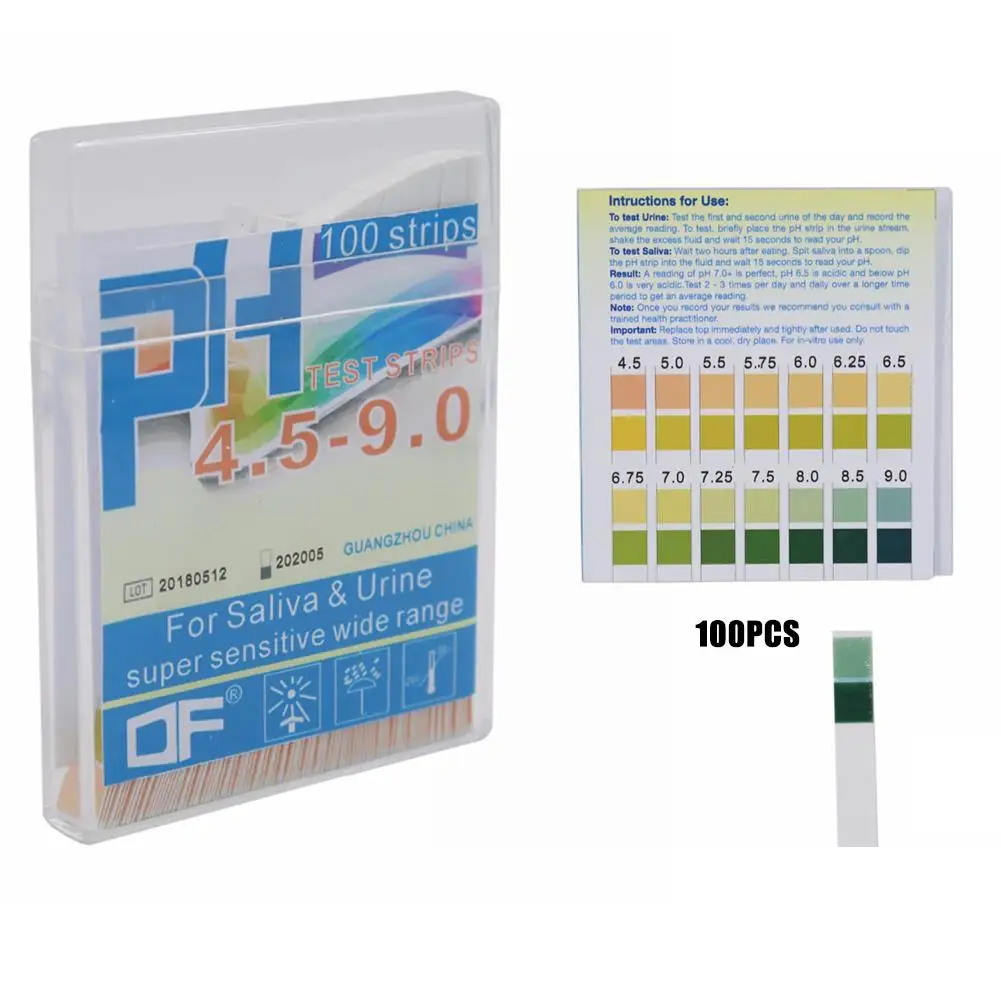 100 полосок/коробка 4,5-9,0 двухцветная Точная PH человеческая кислота тест-бумага мочи слюна подготовка тест-бумага Прямая