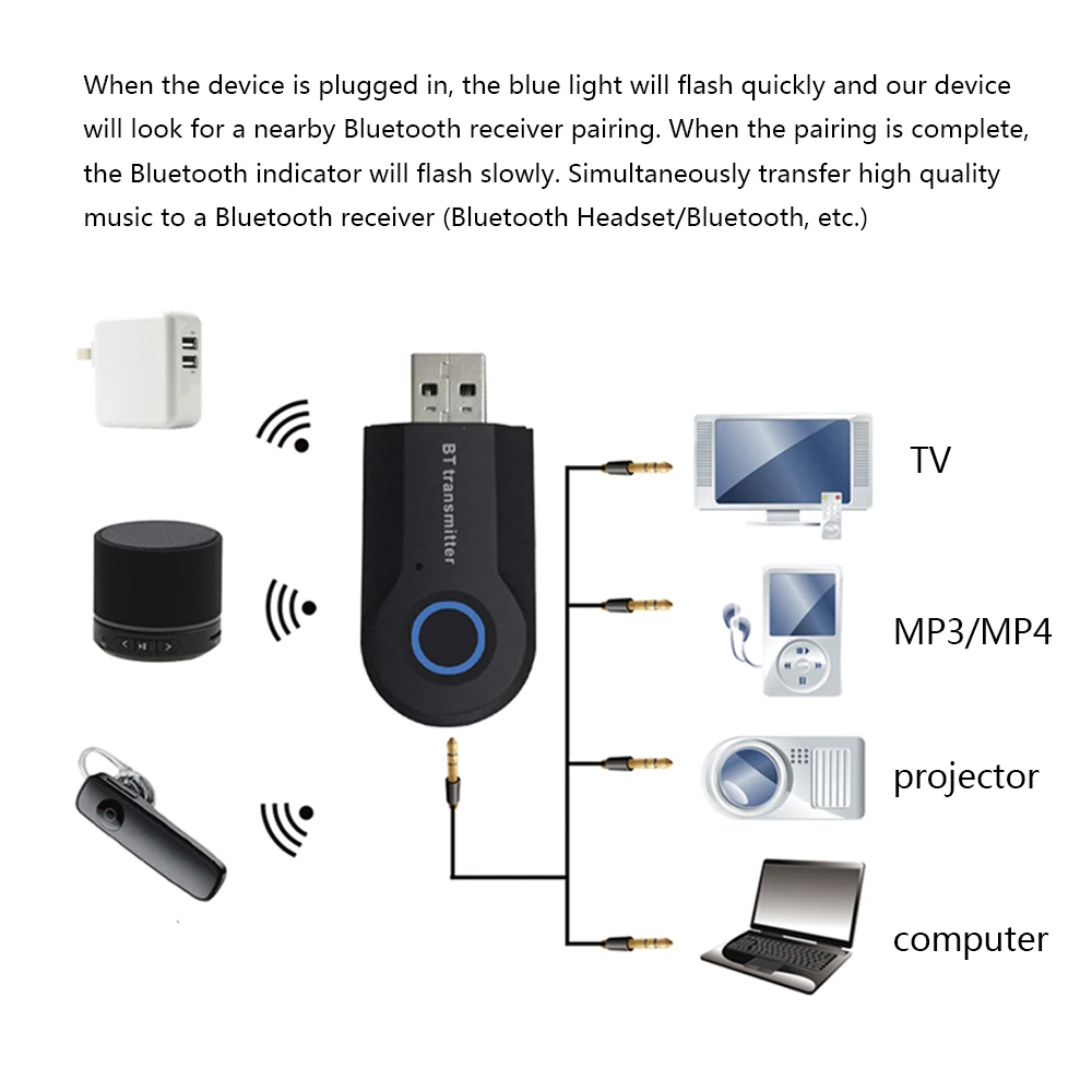 Автомобильный fm-трансмиттер с USB Bluetooth преобразователь звука беспроводной адаптер портативный стерео для ТВ телефона ПК ТВ DVD PC MP3