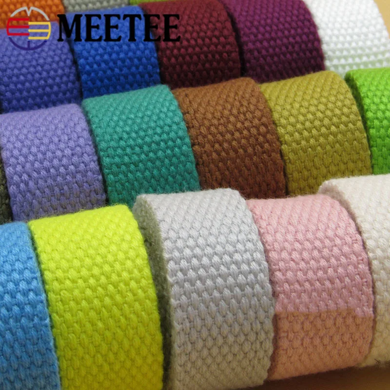 

Meetee 8yards 20mm Width 2mm Thick Multicolor Canvas Cotton Webbing Thick Textile Accessories Plain Weave DIY Bag Strap Material