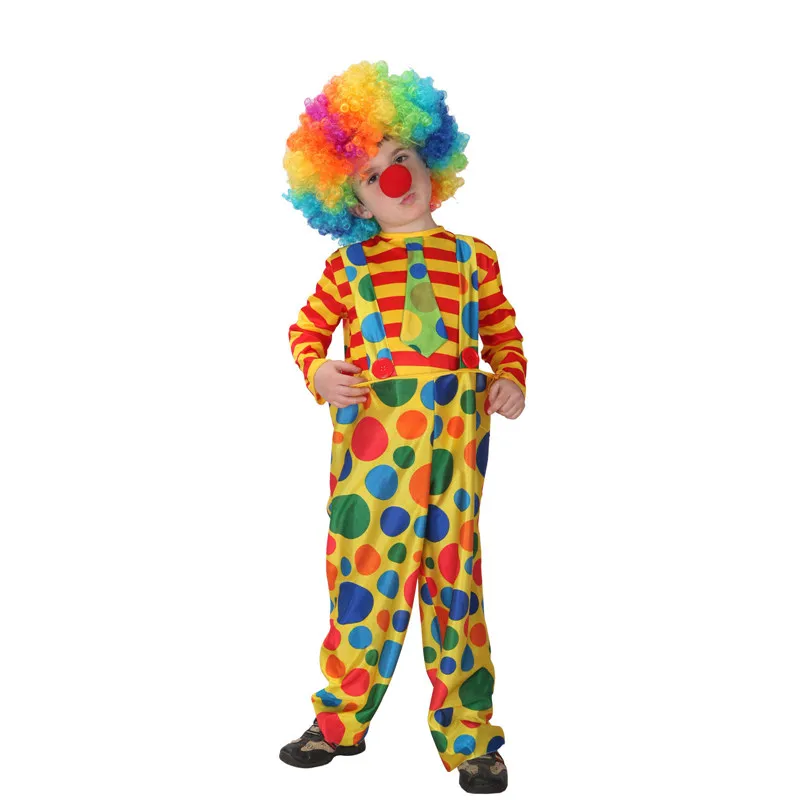 Детский Забавный костюм с цирковым клоуном и стальным кольцом для мальчиков на Хэллоуин, Пурим карнавальное маскарад, праздник Марди Гра, праздничный наряд