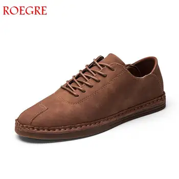 

ROEGRE Handmade Men Casual Shoes Big Size Leisure Flat Shoes Luxury Brand Mens Shoes Black Brown Drop Ship Fashion men's shoes