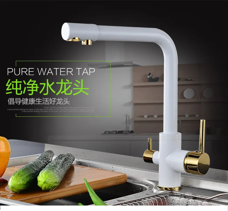

Kitchen Faucets Ceramic White Cold And Hot Kitchen Tap Dual Golden Holder Dual Hole Deck Mounted Mixer Tap 360 Degree Rotation