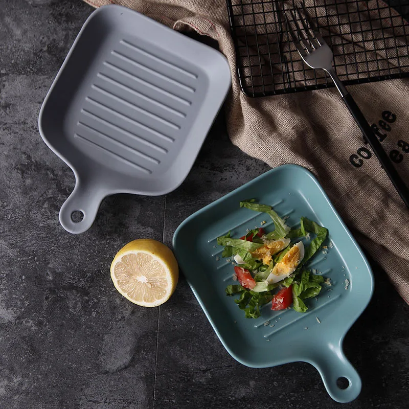 1pcs ceramic rectangle round plate dish Non Stick Coating Dish Drying Tray Food Transfer with Short Handle dinner tableware | Дом и сад