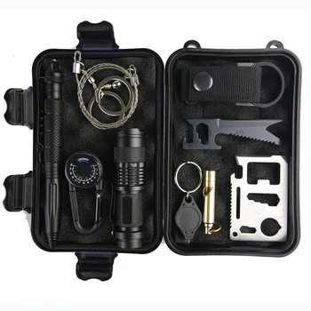 

Tactical 10 in 1 survival kit Set Outdoor Camping Travel Multifunction First aid SOS EDC Emergency Supplies+ thermometer