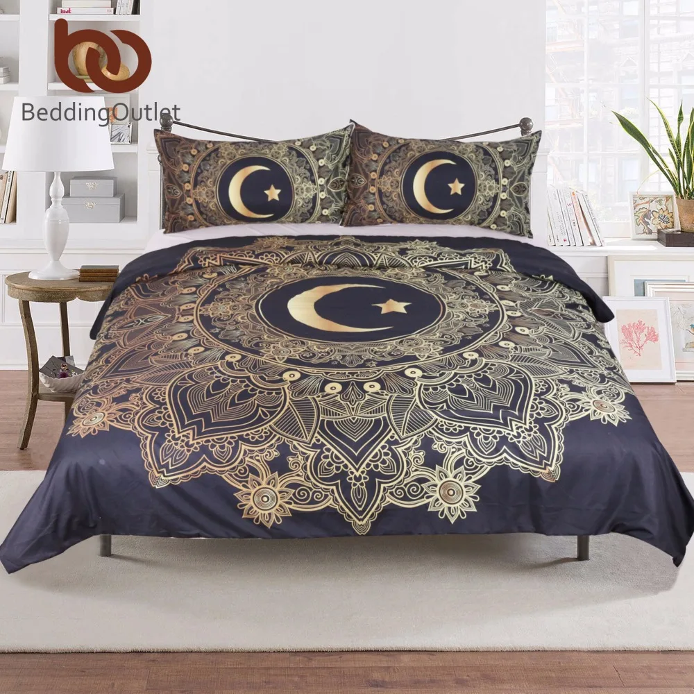 Beddingoutlet 3 Pcs Gold Mandala Flowers With Star Moon Duvet