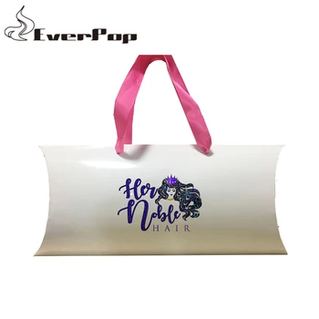 

500pcs Llot Custom Printed Logo Pillow Boxes Hair Packaging Box Candy Clothing Pillow Box with Handle
