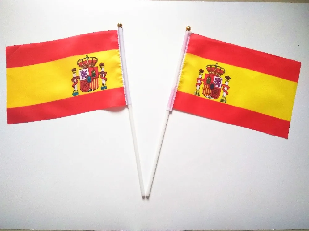 

Wholesale Hand wave banners Spain National flags polyester materials with pole 14*21 cm