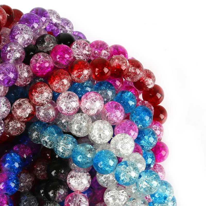 

40cm Wide 4/6/8/10mm Two-Tone Mixed Round Glass Crackle Quartz Crystal Beads Loose Spacer Beads for DIY Craft Bracelet Necklace