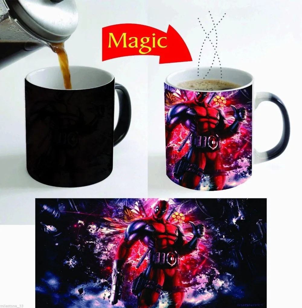 Deadpool mugs coffee cups heating mugen tea mugs heat transfer heat