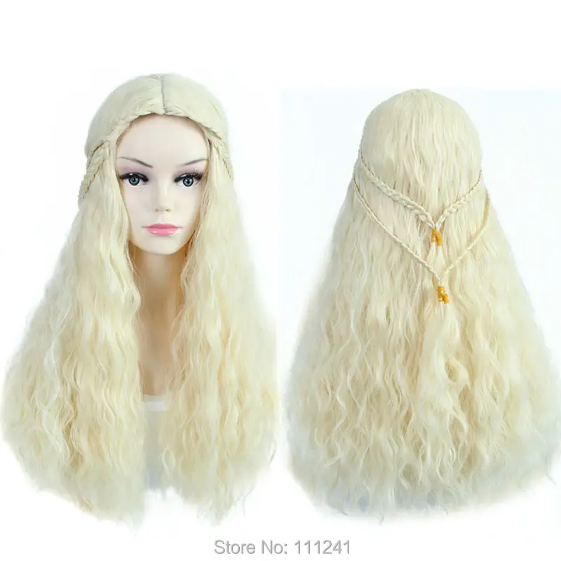 

New Movie Game of Thrones Actress Daenerys Targaryen Long Wavy Blonde Wig with braid Cosplay Anime wig