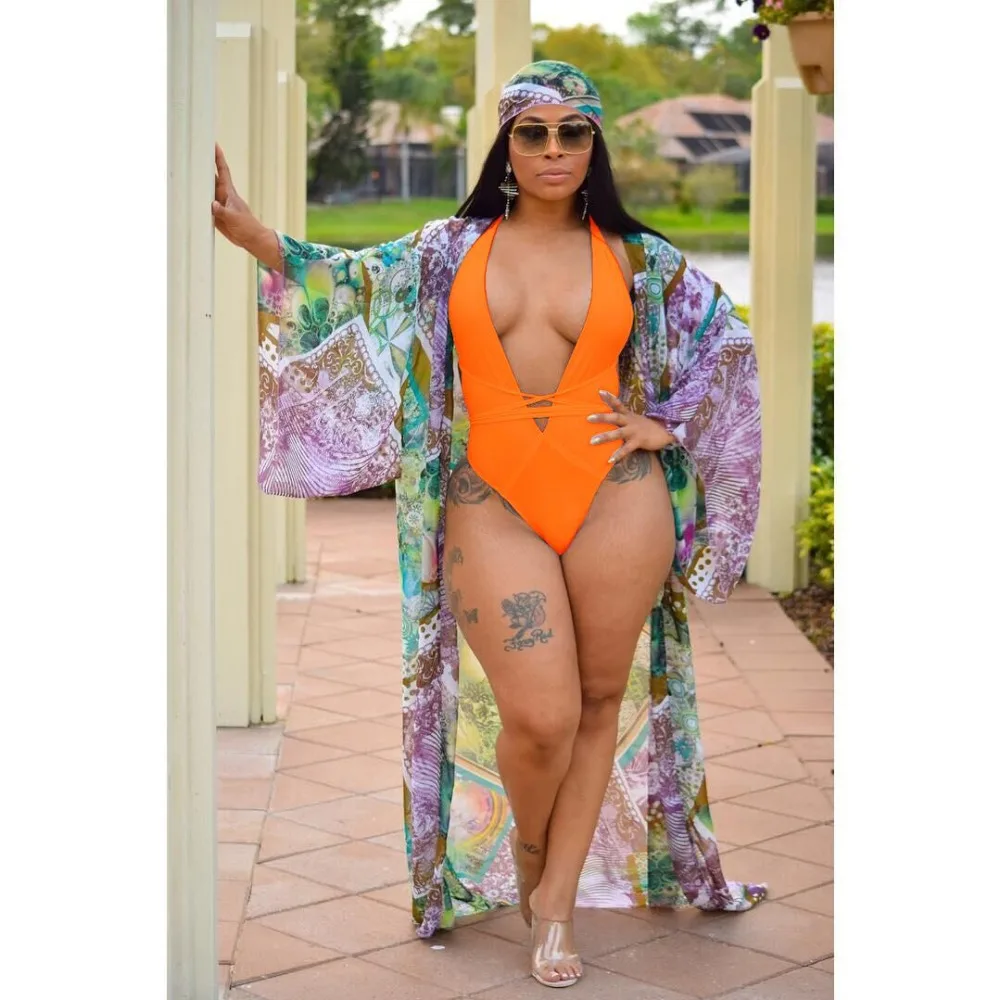 European and American digital printing chiffon tricolor bikini underwear long sleeve cape coat H9524 |