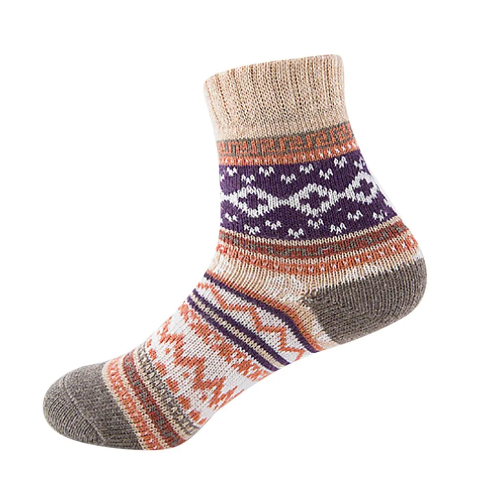 Feitong Женские винтажные зимние мягкие теплые толстые шерстяные вязаные носки с геометрическим принтом