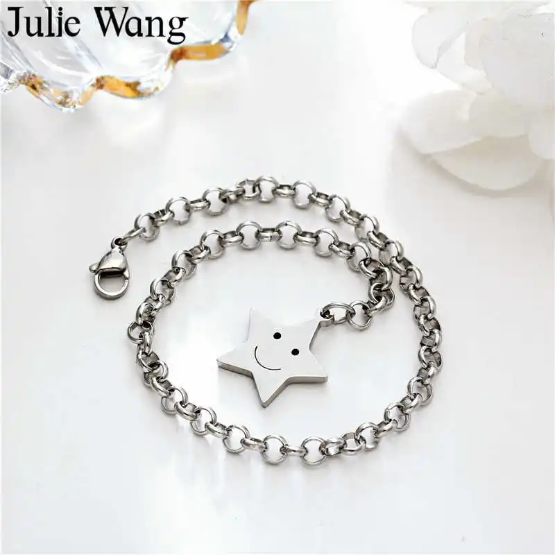 Julie Wang Smile браслет на лодыжку звезда из нержавеющей стали для женщин ножной браслет Женская Девушка Ювелирный Браслет со ступнями ног бисер лодыжки на ноге